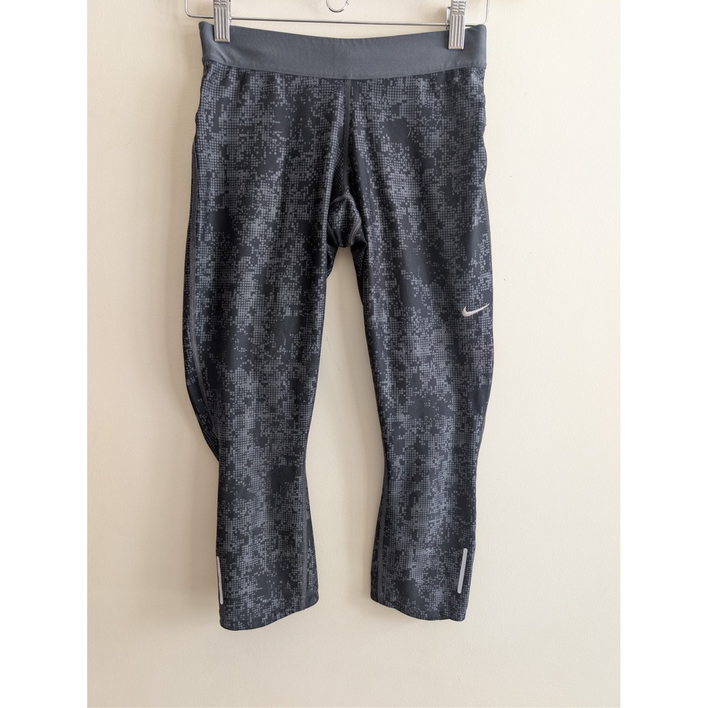 Nike Dri Fit Womens Black Geometric Print Running Capris Size Small reflective